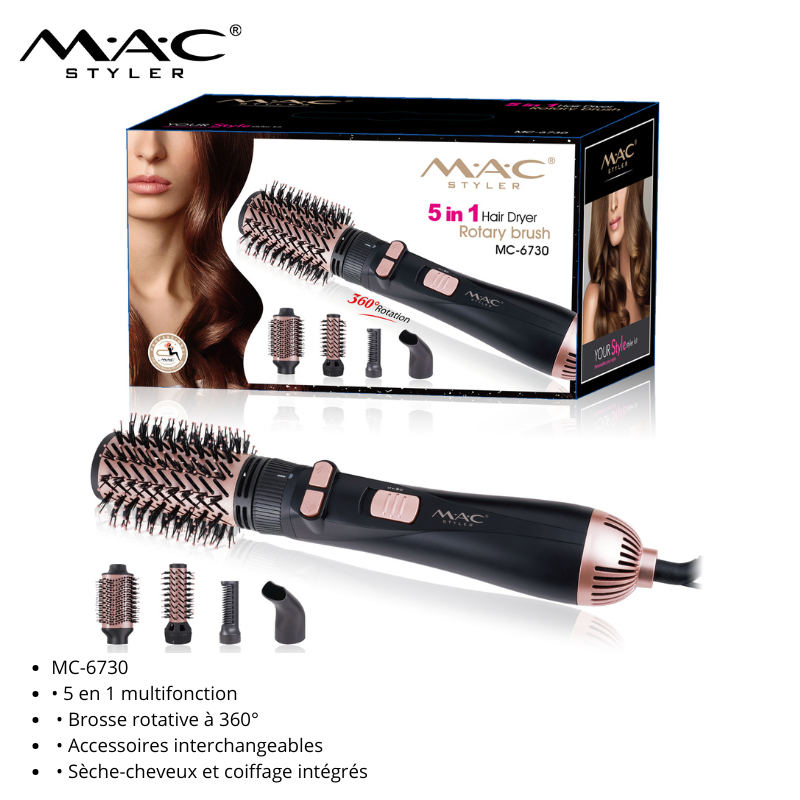 Sèche-cheveux multifonction 5-en-1 avec brosse rotative 360° – MC-6730